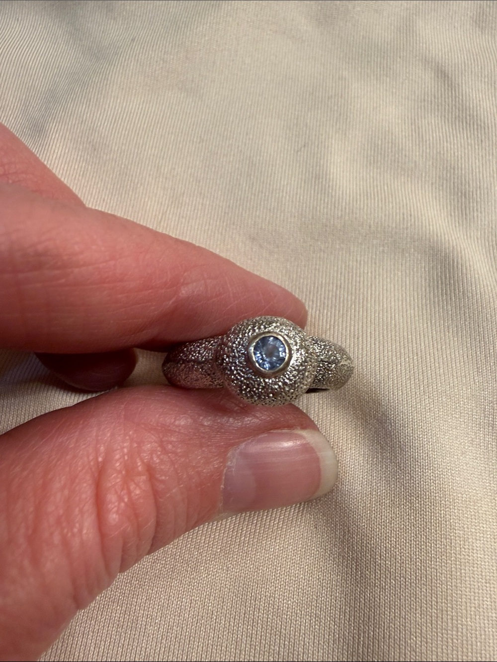 Mignon Faget Silver Ring with Light Blue Sapphire Stone size 8